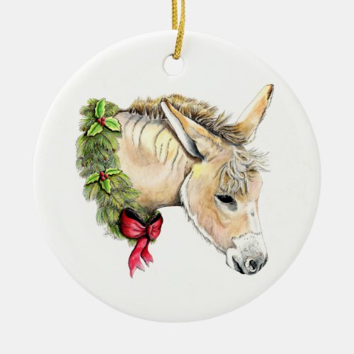 Ella the Christmas Donkey Ceramic Ornament