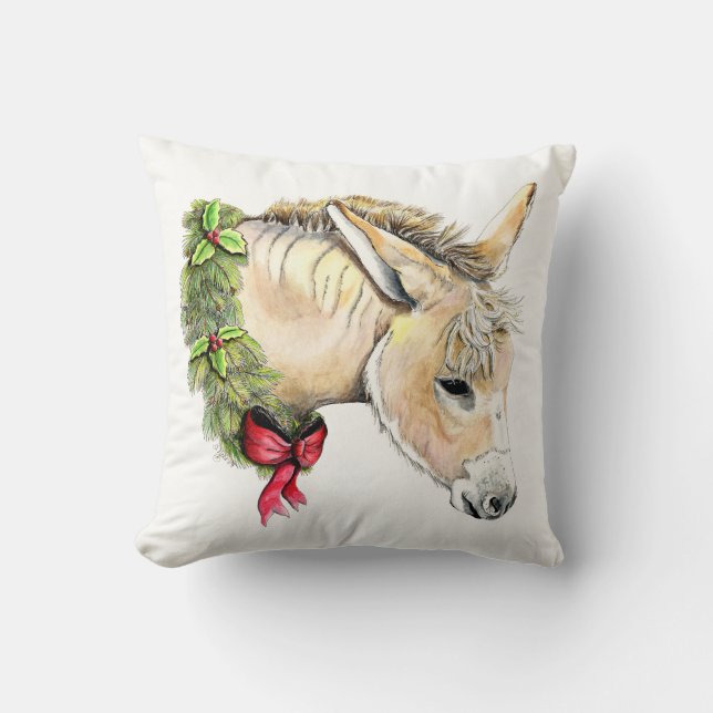 Ella the Christmas Donkey Throw Pillow (Front)