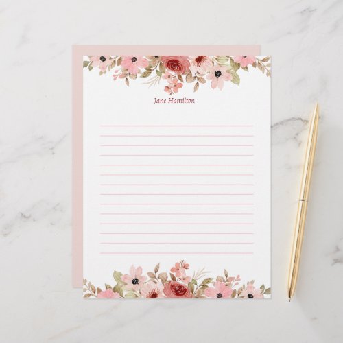 ELLE Pink Flower Elegant Lined Letterhead