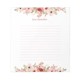 ELLE Pink Flower Elegant Lined Notepad