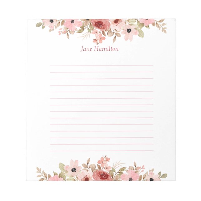 ELLE Pink Flower Elegant Lined Notepad (Front)