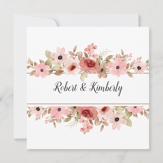 ELLE Pink Flower Elegant Wedding Invitation (Front)