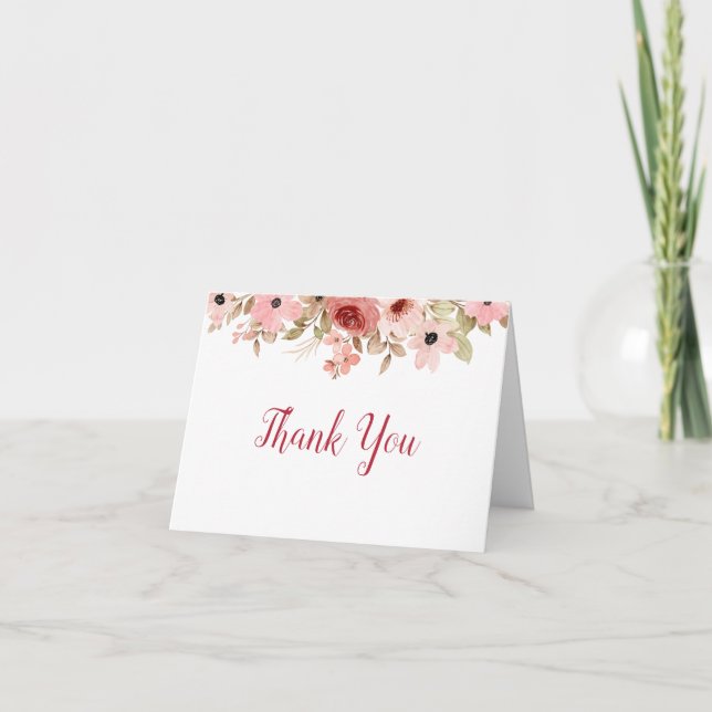 ELLE Pink Flower Elegant Wedding Thank You Card (Front)
