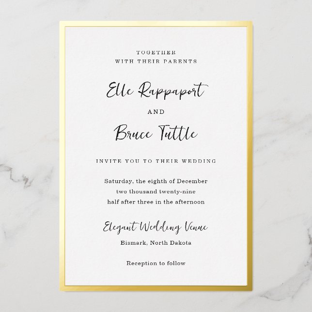 Elle Simple Modern Wedding Foil Invitation (Front)