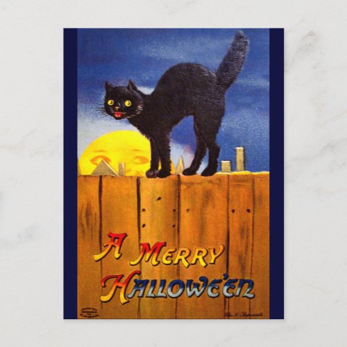 Ellen H Clapsaddle Black Cat on a Fence Postcard