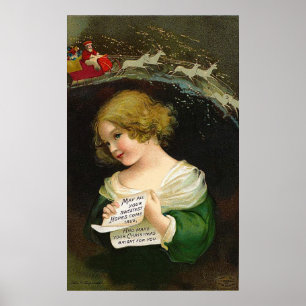 Ellen H. Clapsaddle - Christmas Girl with Letter Poster