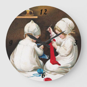 Ellen H. Clapsaddle: Girls Stitching Stockings Large Clock