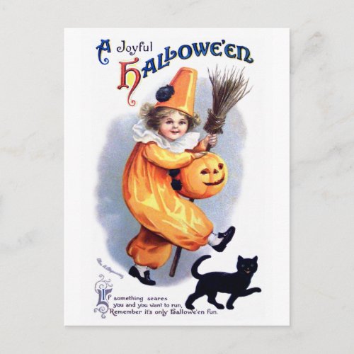 Ellen H Clapsaddle Halloween Harlequin with Cat Postcard