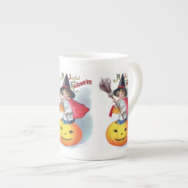 Ellen H. Clapsaddle: Little Pumpkin Witch Bone China Mug (Front Right)