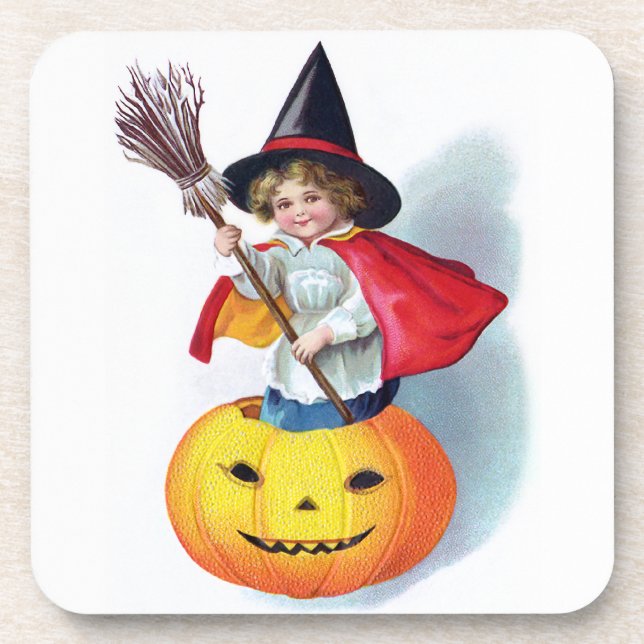 Ellen H. Clapsaddle: Little Pumpkin Witch Drink Coaster (Front)