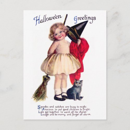 Ellen H Clapsaddle Little Witch with Cat Postcard