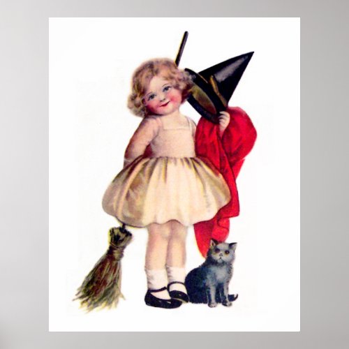 Ellen H Clapsaddle Little Witch with Cat Poster