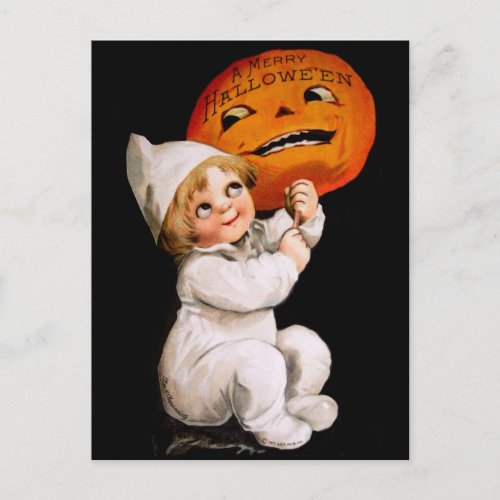 Ellen H Clapsaddle Toddler with Pumpkin Postcard