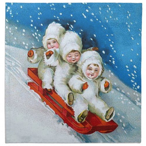 Ellen H Clapsaddle Winter Kids on Sledge Cloth Napkin