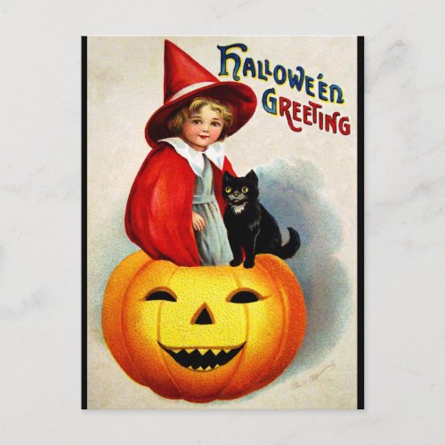 Ellen H Clapsaddle Witch in Jack OLantern Postcard