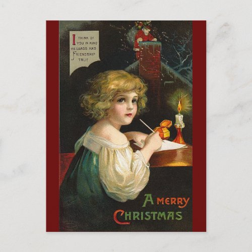 Ellen H Clapsaddle _ Writing Christmas Girl Holiday Postcard