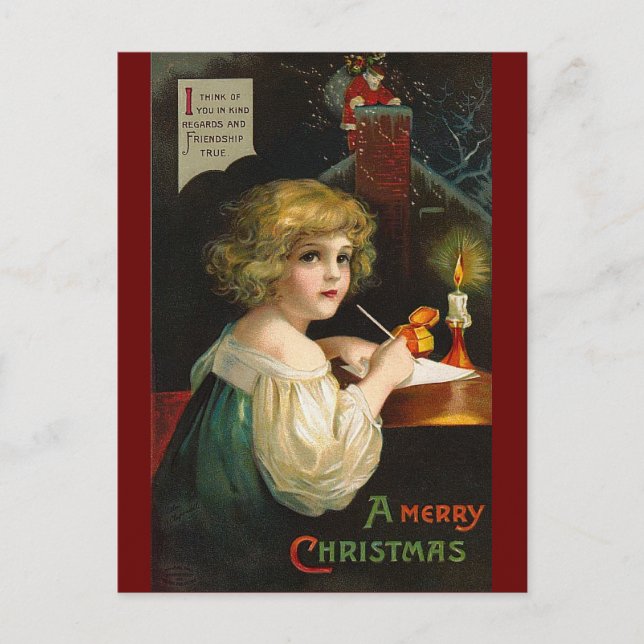 Ellen H. Clapsaddle - Writing Christmas Girl Holiday Postcard (Front)