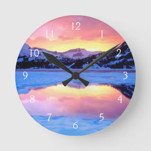 Ellery Lake at Sunset Round Clock