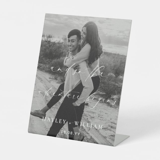 Ellesmere And So The Adventure Begins Wedding Pedestal Sign (Front)