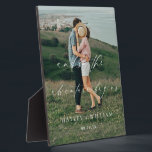Ellesmere And So The Adventure Begins Wedding Plaque<br><div class="desc">Add the finishing touch to your wedding with this custom wedding quote sign. Personalize the sign with your own image. The sign features a minimalist design with a script calligraphy heading. The script heading is an image that cannot be edited. All of the other text is fully editable. This sign...</div>
