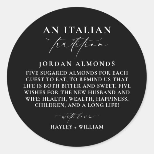 Ellesmere Black Italian Tradition Sugared Almonds Classic Round Sticker