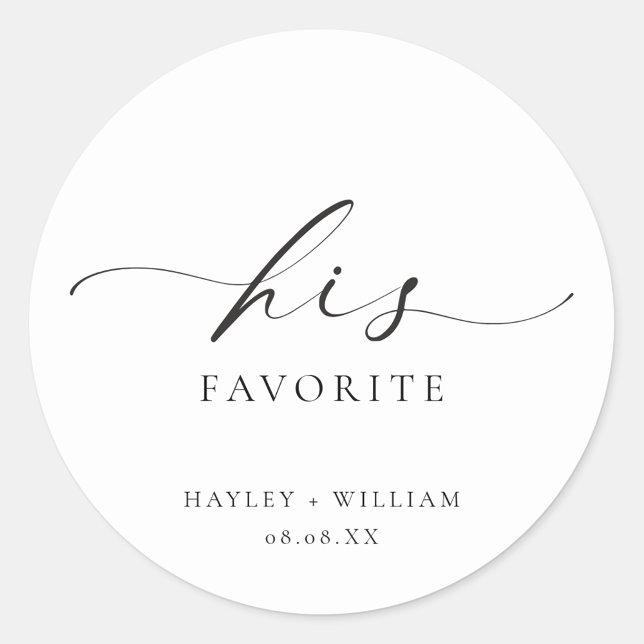 Ellesmere His Favorite Favor Classic Round Sticker (Ellesmere His Favorite Wedding Favors Sticker)