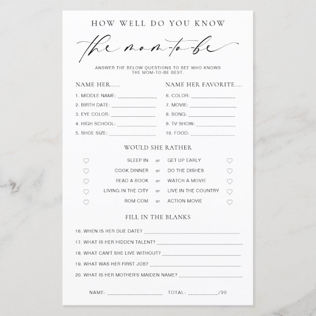 Ellesmere How Well Do You Know The Mom-to-be Game (Front)