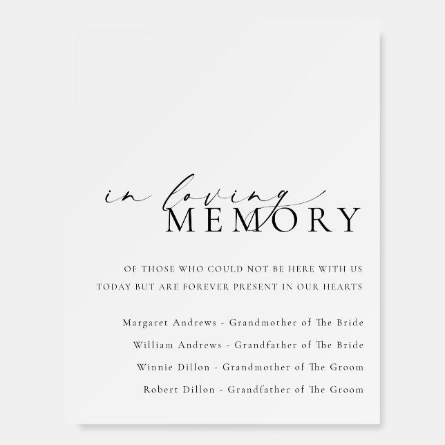 Ellesmere In Loving Memory Wedding Foam Board (Front)