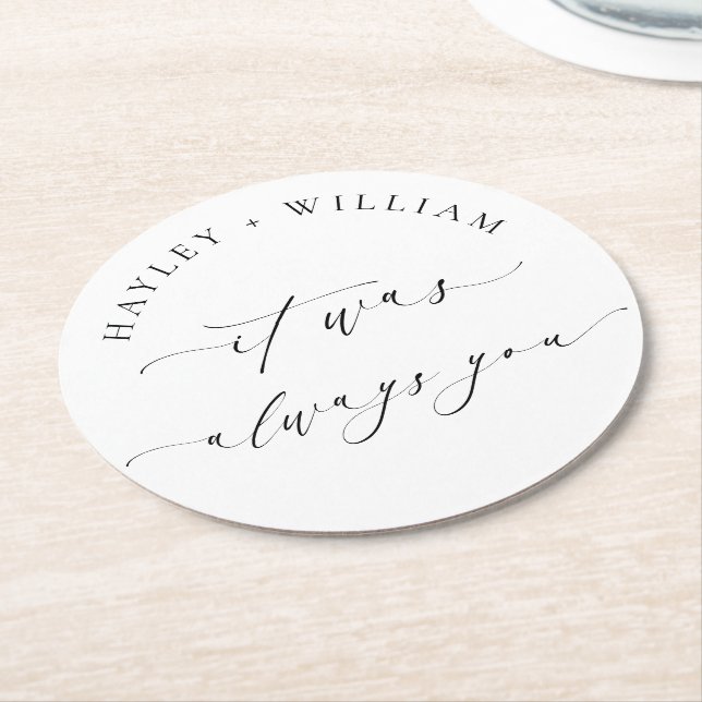 Ellesmere It Was Always You Wedding Round Paper Coaster (Angled)
