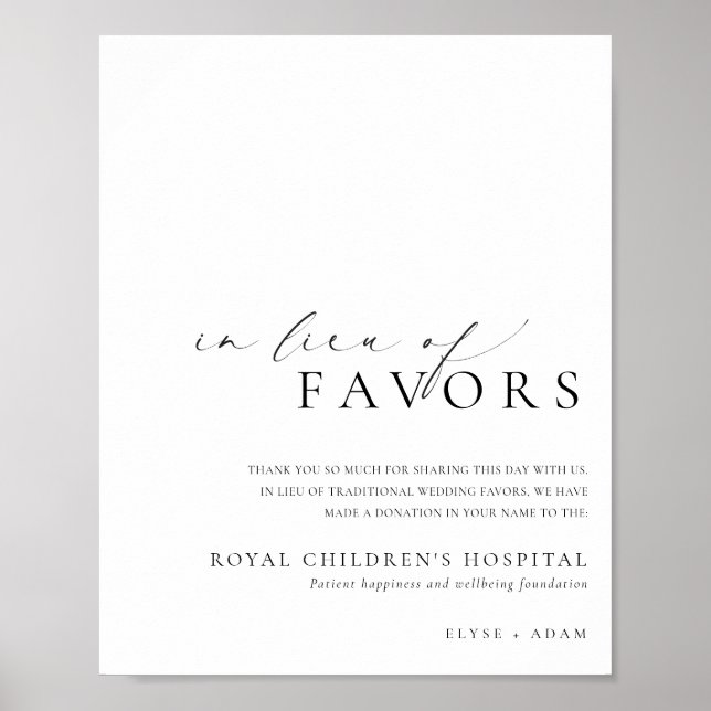 Ellesmere Minimalist In Lieu Of Favors Sign (Front)