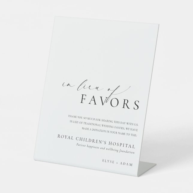 Ellesmere Minimalist In Lieu Of Favors Sign (Front)