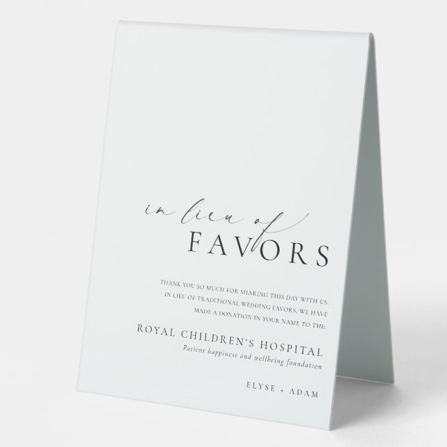 Ellesmere Minimalist In Lieu Of Favors Table Tent (Front)