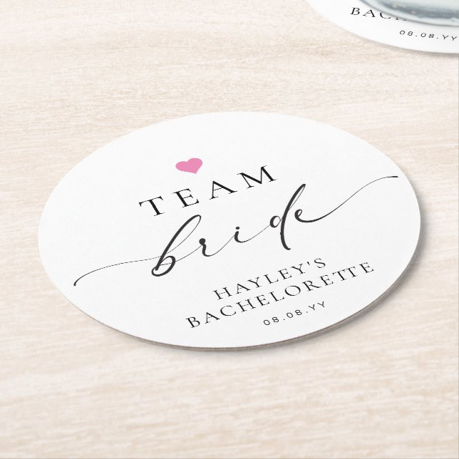 Ellesmere Minimalist Team Bride Bachelorette Round Paper Coaster (Angled)