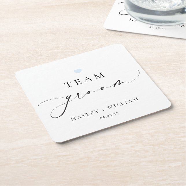 Ellesmere Minimalist Team Groom Square Paper Coaster (Angled)