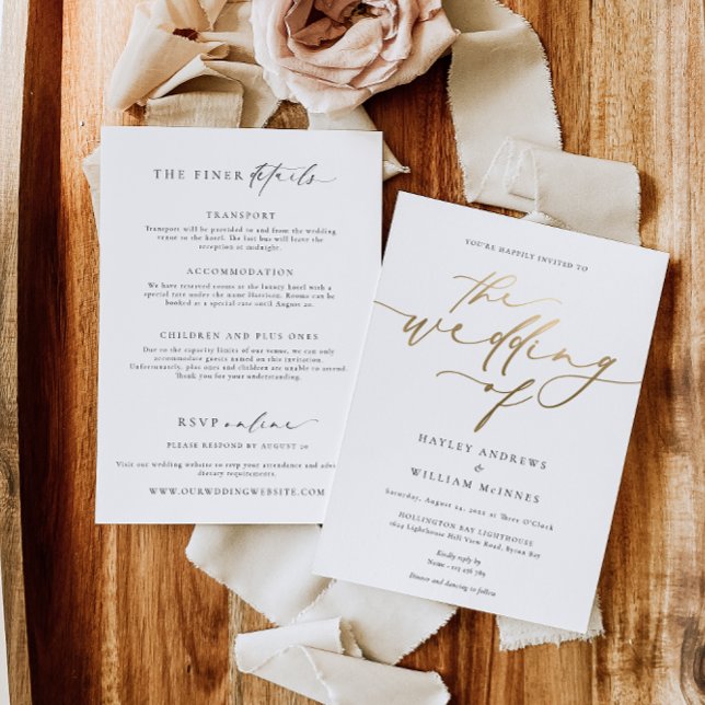 Ellesmere Minimalist Wedding and Details Foil Invitation (Wedding Invitation)