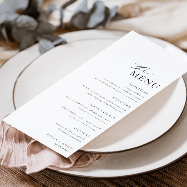 Ellesmere Minimalist Wedding Long Menu & Thank You (Minimalist wedding dinner menu and thank you card)
