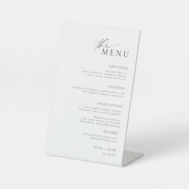 Ellesmere Minimalist Wedding Menu Pedestal Sign (Front)