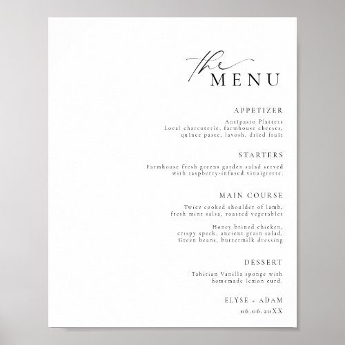 Ellesmere Minimalist Wedding Menu Poster