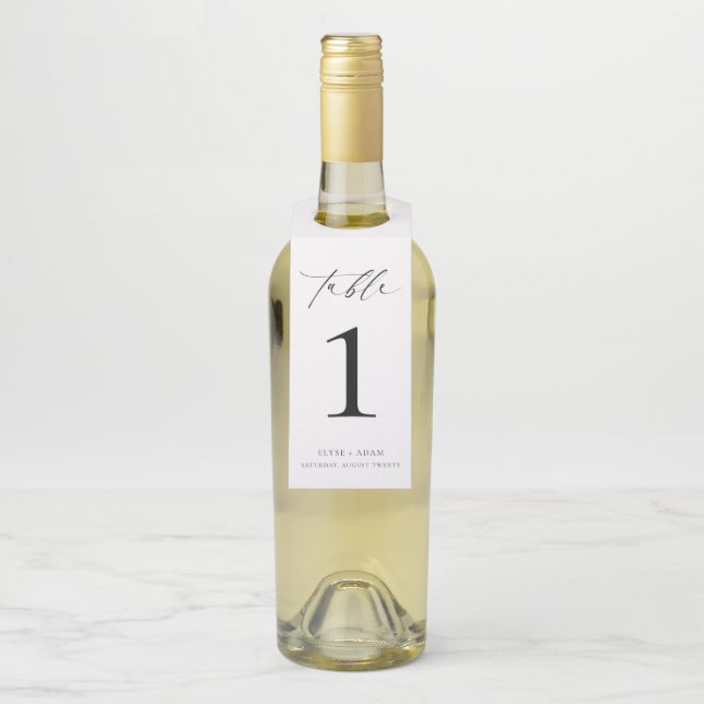 Ellesmere Minimalist Wedding Table Number Bottle Hanger Tag (On Bottle)