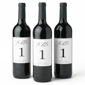 Ellesmere Minimalist Wedding Table Number Wine Label