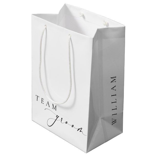 Ellesmere Minimalist Wedding Team Groom Medium Gift Bag (Back Angled)