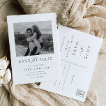 Ellesmere Modern Minimalist Photo Save The Date  Postcard<br><div class="desc">The Ellesmere Wedding save the date card features a modern minimalist design with a hand-lettered script font on a white background for a clean and simple look. The script headings are an image that cannot be edited. All of the other text is fully editable. For more advanced customization of this...</div>