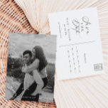 Ellesmere Modern Minimalist Photo Save The Date  Postcard<br><div class="desc">The Ellesmere Wedding save the date card features a modern minimalist design with a hand-lettered script font on a white background for a clean and simple look. The script headings are an image that cannot be edited. All of the other text is fully editable. For more advanced customization of this...</div>