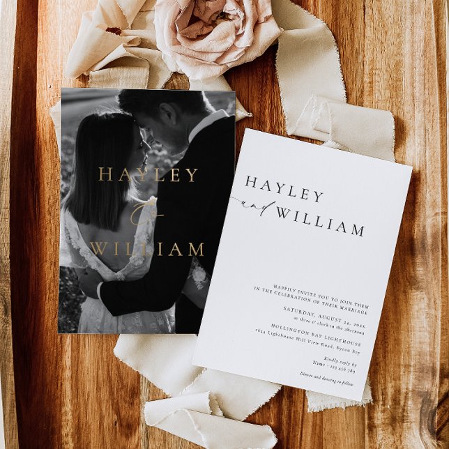 Ellesmere Modern Minimalist Wedding Foil Invitation (Photo Wedding Invitation Ellesmere gold foil)