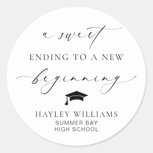 Ellesmere Sweet Ending New Beginning Graduation Classic Round Sticker