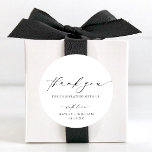 Ellesmere Thank You Wedding Favor Classic Round Sticker<br><div class="desc">These wedding favor stickers feature a minimalist design and calligraphy heading. Personalize the bags with your names and date, the script heading is not editable. These favor stickers can be used for weddings, bridal showers, baby showers, birthdays, or any other event. For more advanced customization of this design, simply select...</div>