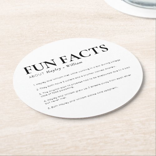 Ellesmere Wedding Fun Facts Round Paper Coaster