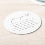 Ellesmere Wedding Fun Facts Round Paper Coaster<br><div class="desc">Entertain your wedding guests with some fun and interesting facts about your love story with these wedding fun facts paper drink coasters. The design features a minimalist design with a script calligraphy heading. The script heading is an image that cannot be edited. All of the other text is fully editable....</div>