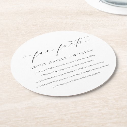 Ellesmere Wedding Fun Facts Round Paper Coaster