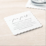 Ellesmere Wedding Fun Facts Scalloped  Paper Coaster<br><div class="desc">Entertain your wedding guests with some fun and interesting facts about your love story with these wedding fun facts paper drink coasters. The design features a minimalist design with a script calligraphy heading. The script heading is an image that cannot be edited. All of the other text is fully editable....</div>
